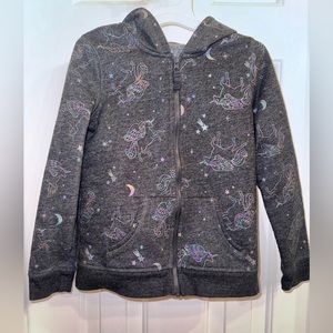 Jumping beans softest Fleece Gray Zip-up hoodie with Unicorns, Moon and Stars